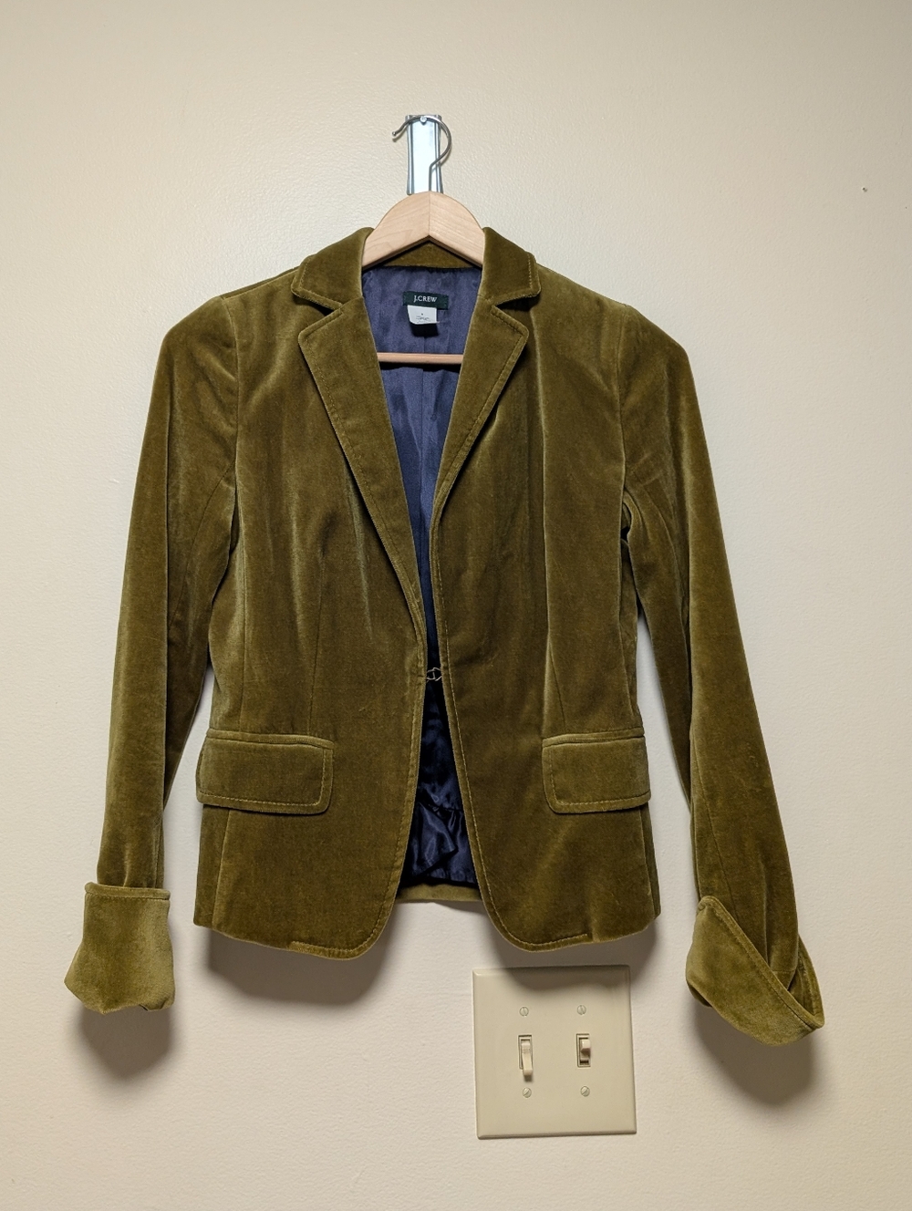 J.Crew Olive Velvet Blazer Size 0 Tailored Cotton Jacket